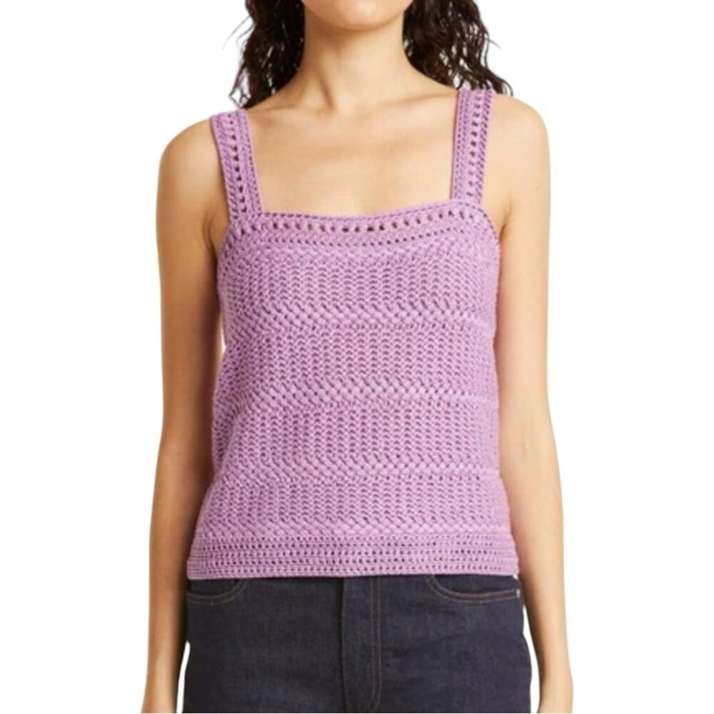 NWOT Vince Square Neck Crochet Knit Purple Tank MEDIUM